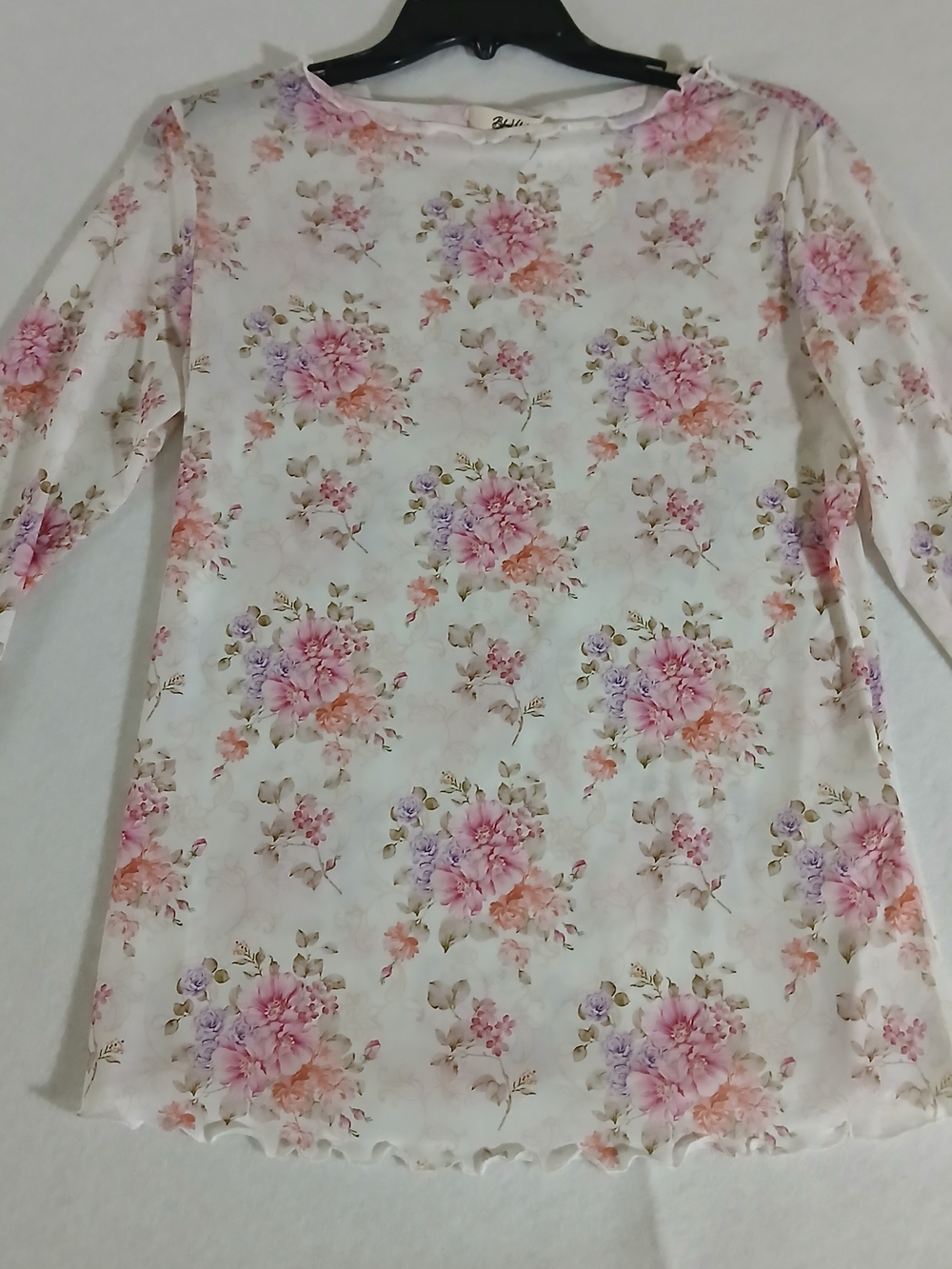 Floral Long Sleeve Tunic Top in Pink and Cream